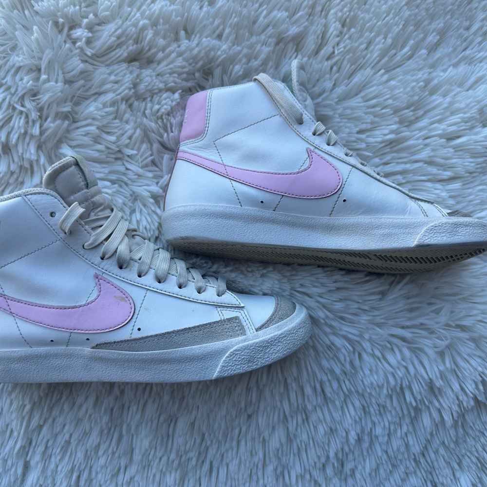 White and Pink High-Top Nike Sneakers